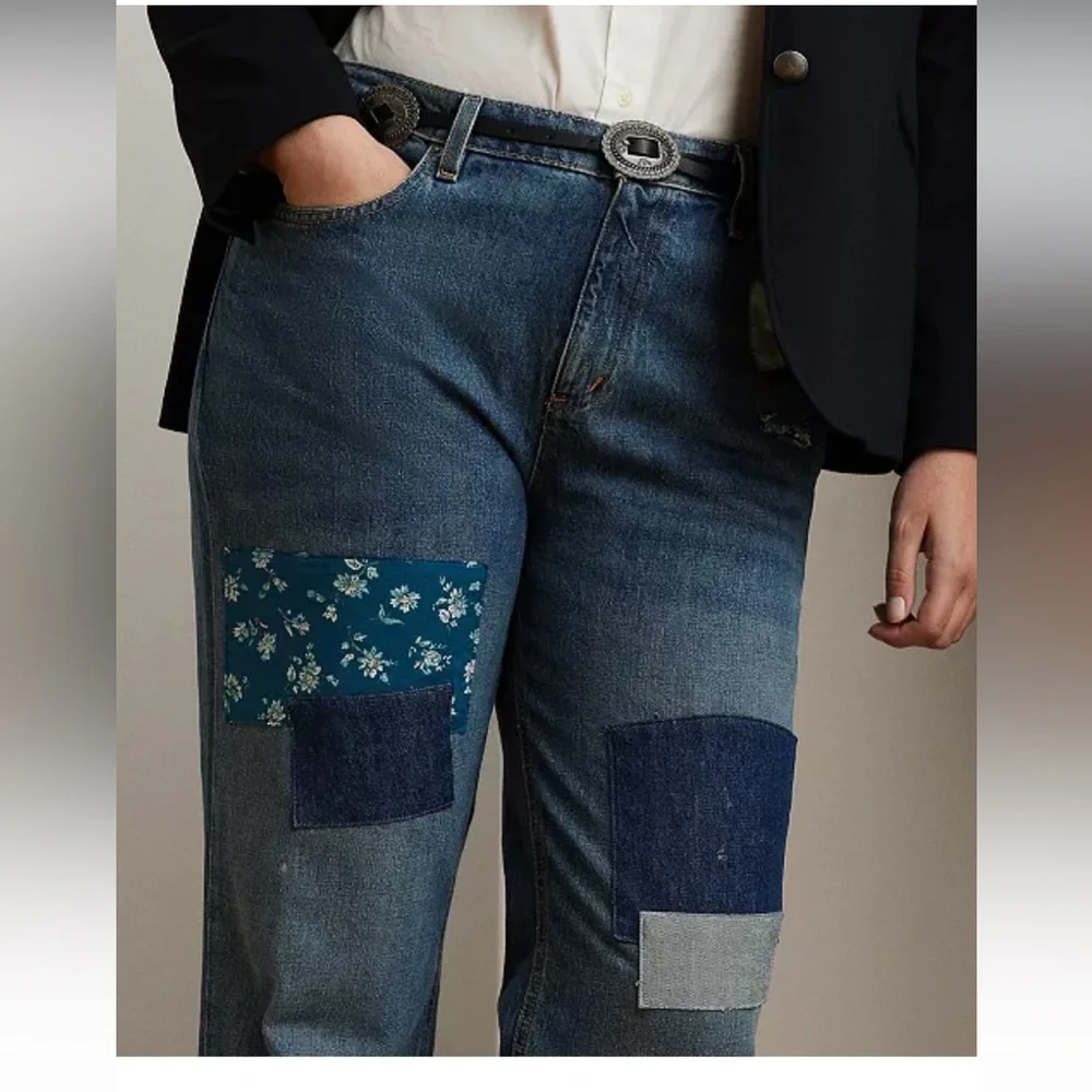 Lauren Ralph Lauren 100% Cotton Patchwork Boyfriend Jean Size 14